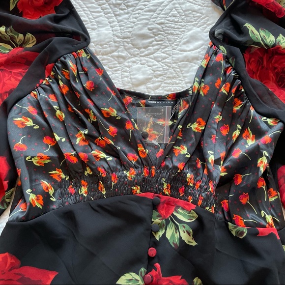 ASOS DESIGN Button Front Mini Dress in Rose Print - Picture 5 of 6